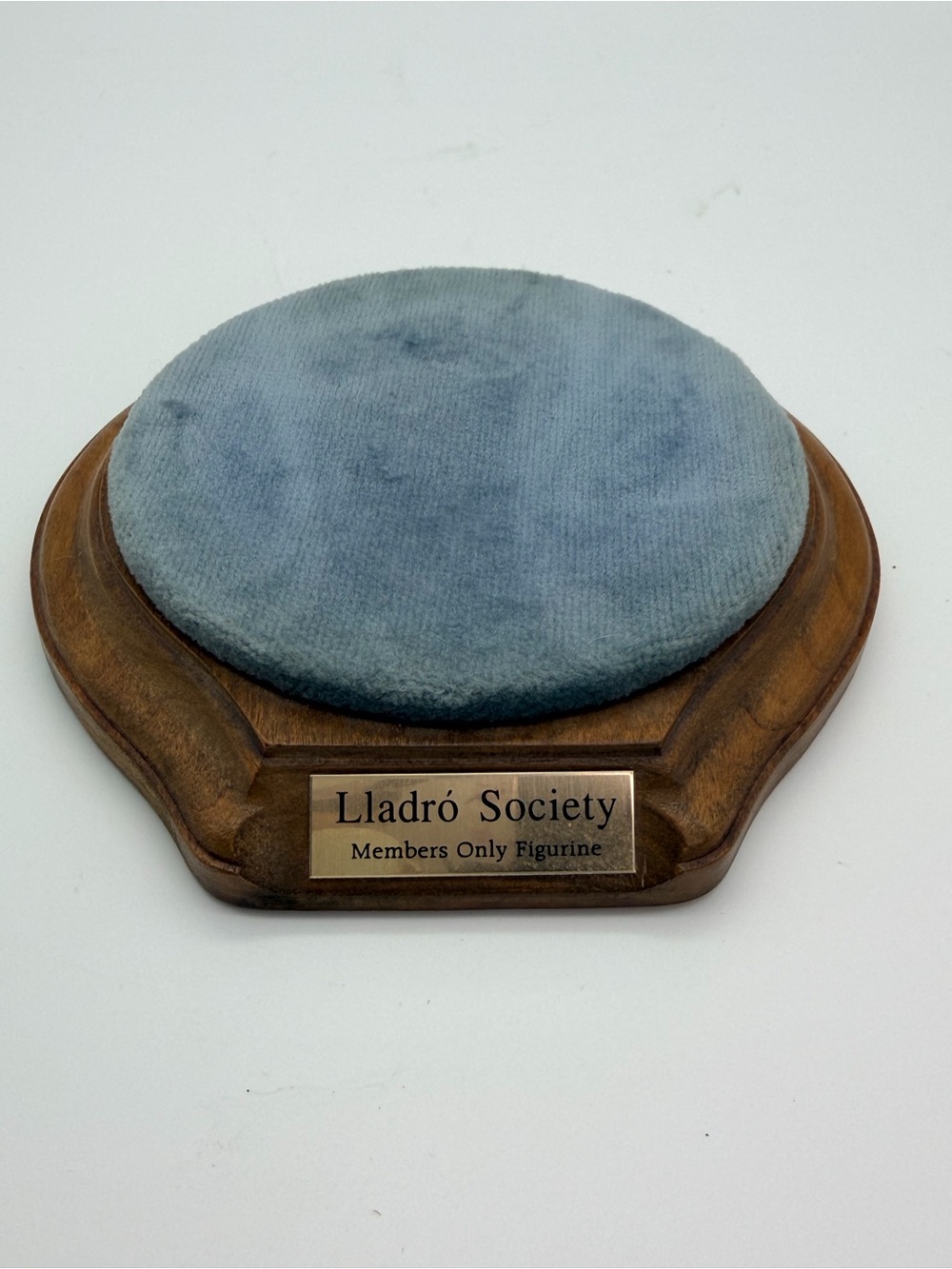 Lladro Society Blue Velvet Figurine Display Base with Wooden Plaque